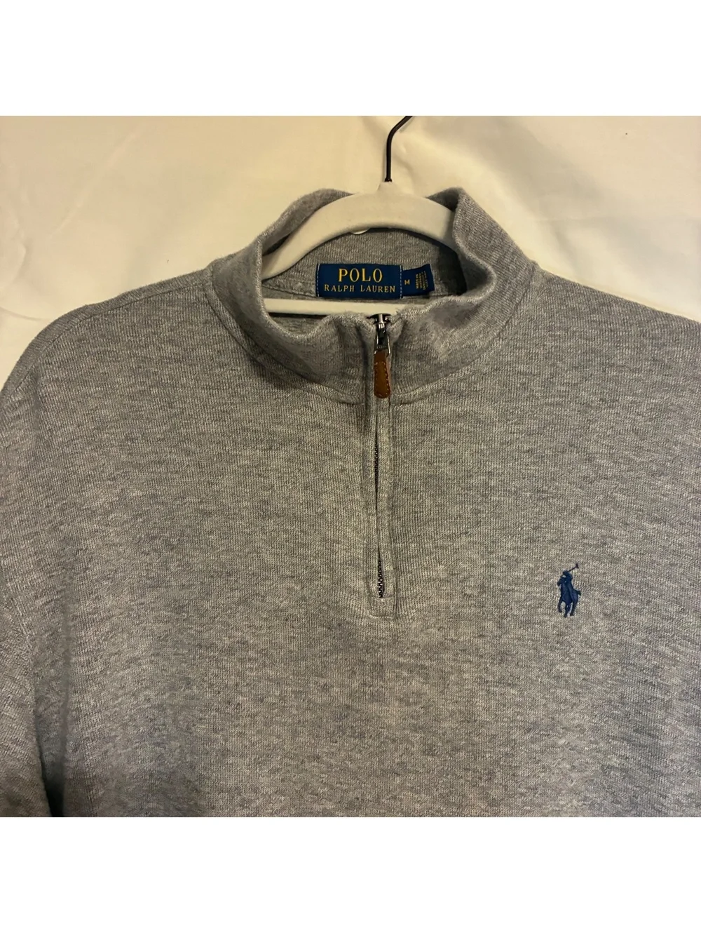 Polo Ralph Lauren Men's Gray Estate Rib Mock Neck Quarter Zip Pullover Size Med